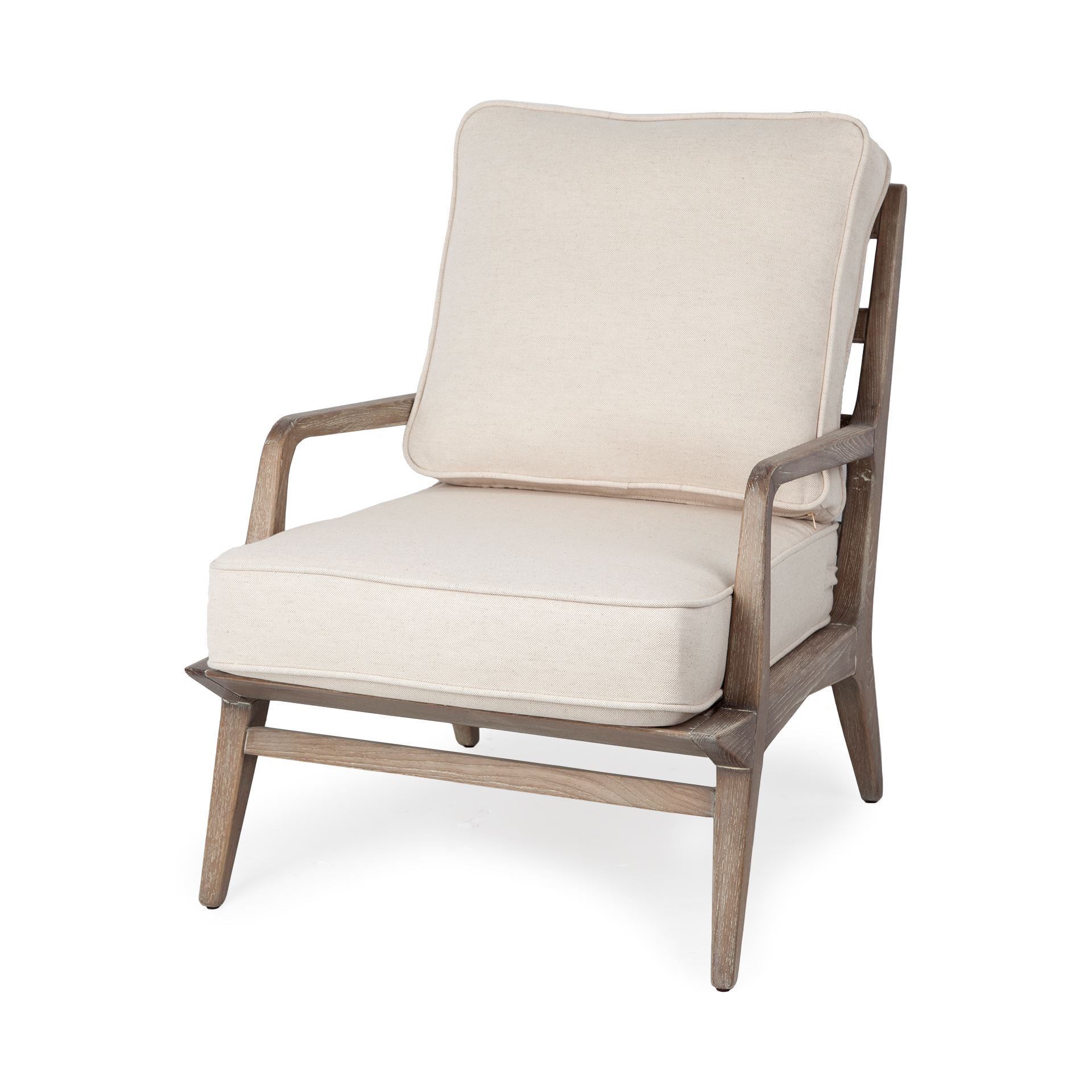 Fauteuil d'appoint rembourré en bois avec cadre de style côtier, finition naturelle, pour le salon