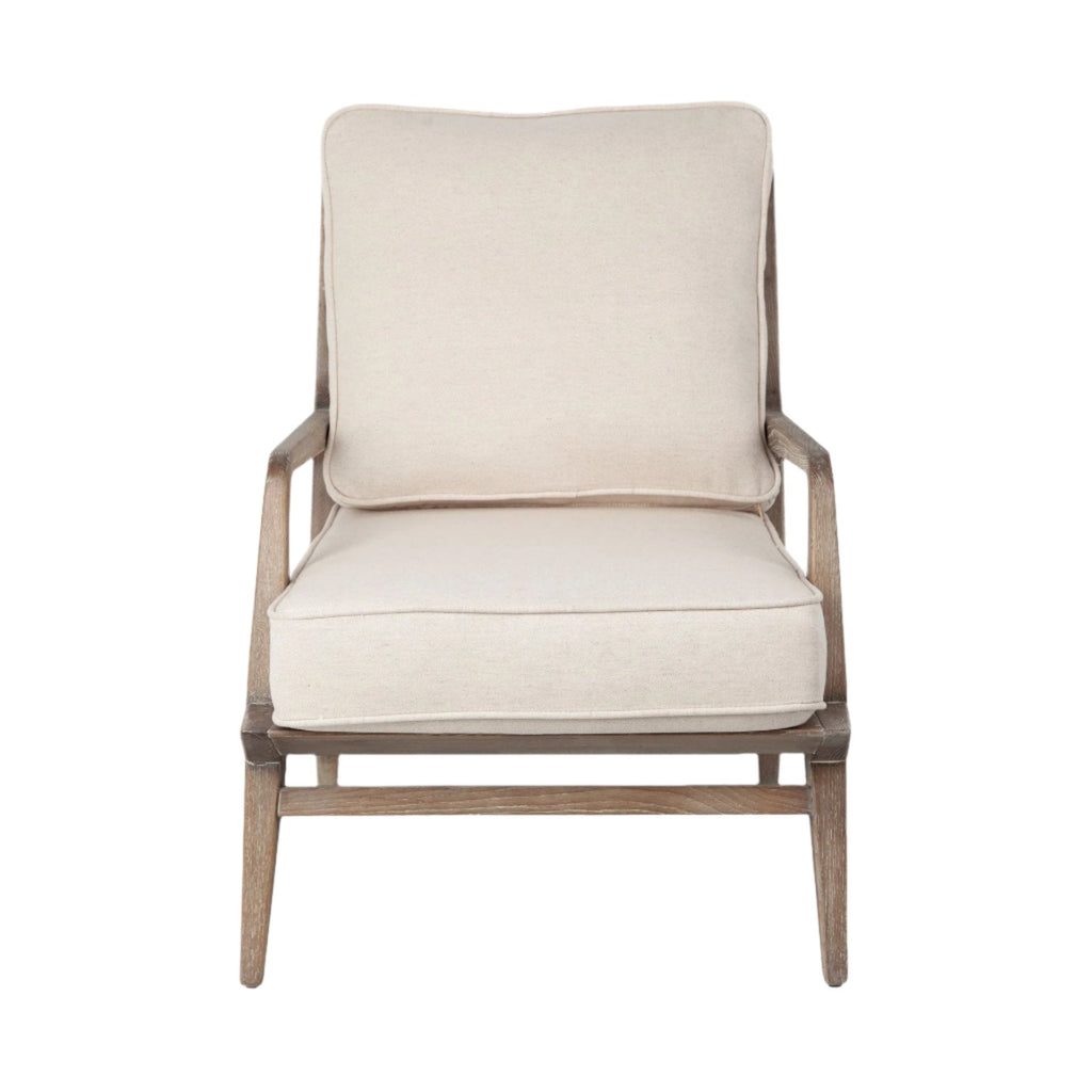 Fauteuil d'appoint rembourré en bois avec cadre de style côtier, finition naturelle, pour le salon