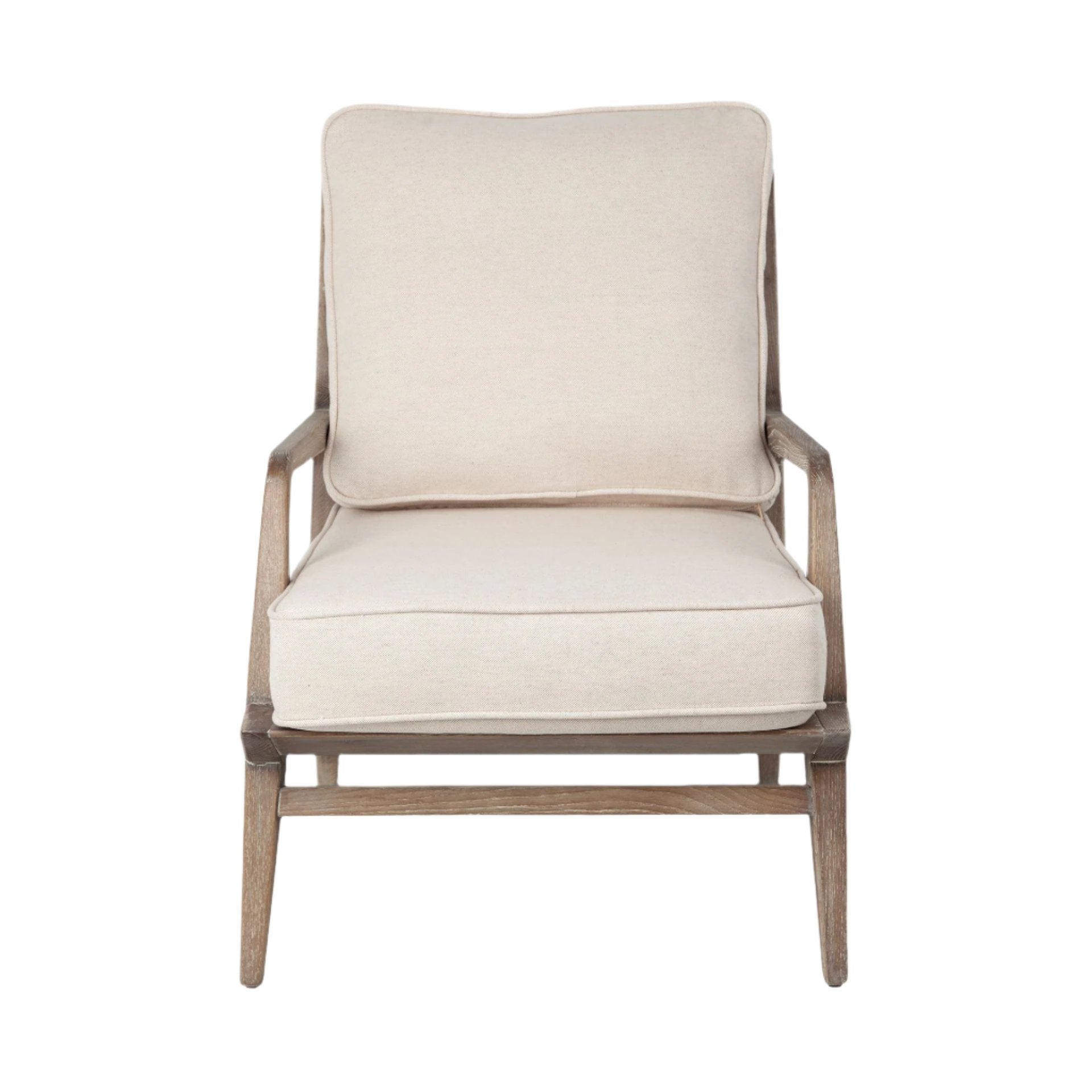 Fauteuil d'appoint rembourré en bois avec cadre de style côtier, finition naturelle, pour le salon