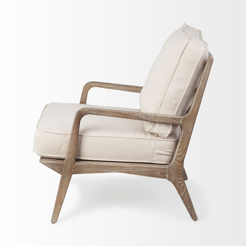 Fauteuil d'appoint rembourré en bois avec cadre de style côtier, finition naturelle, pour le salon