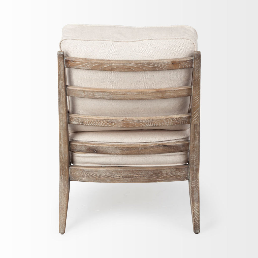 Fauteuil d'appoint rembourré en bois avec cadre de style côtier, finition naturelle, pour le salon