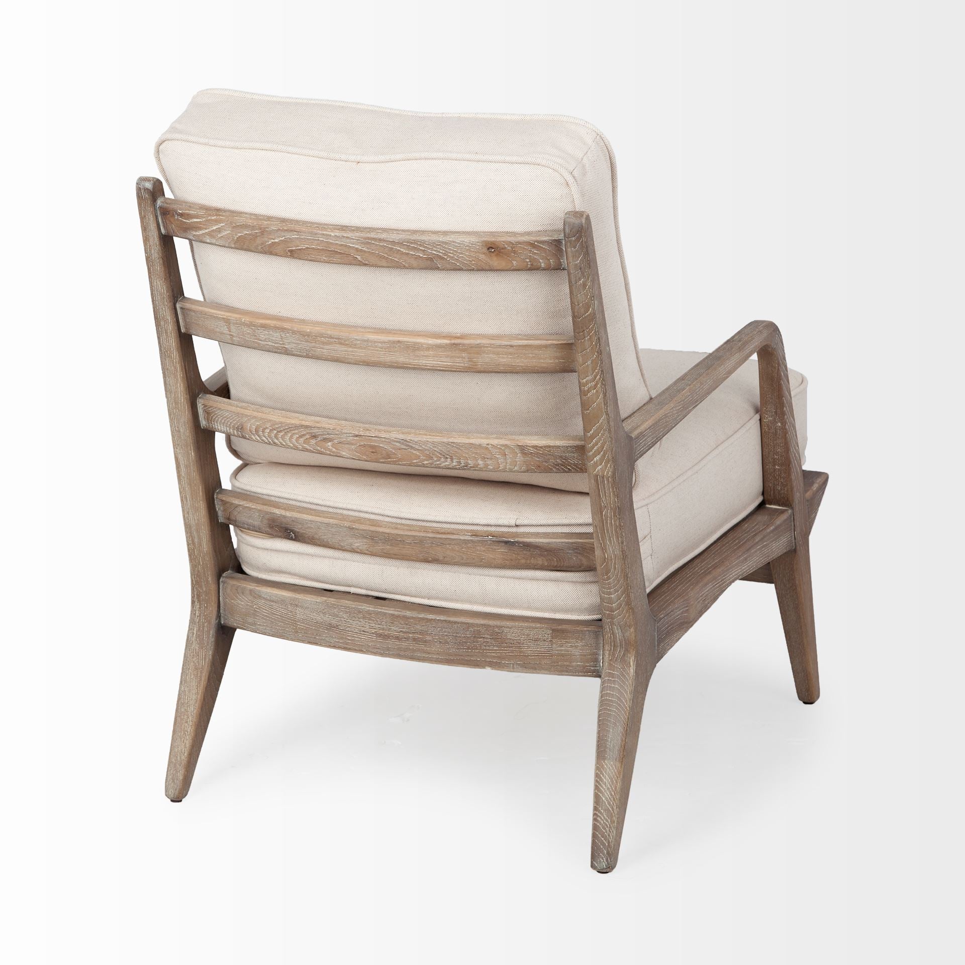 Fauteuil d'appoint rembourré en bois avec cadre de style côtier, finition naturelle, pour le salon