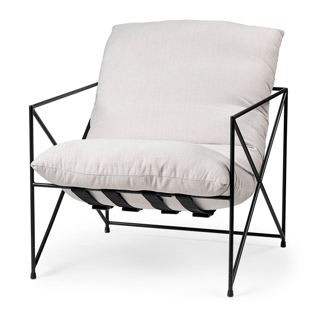 Fauteuil d'appoint rembourré avec cadre métallique industriel et coussin pour salon
