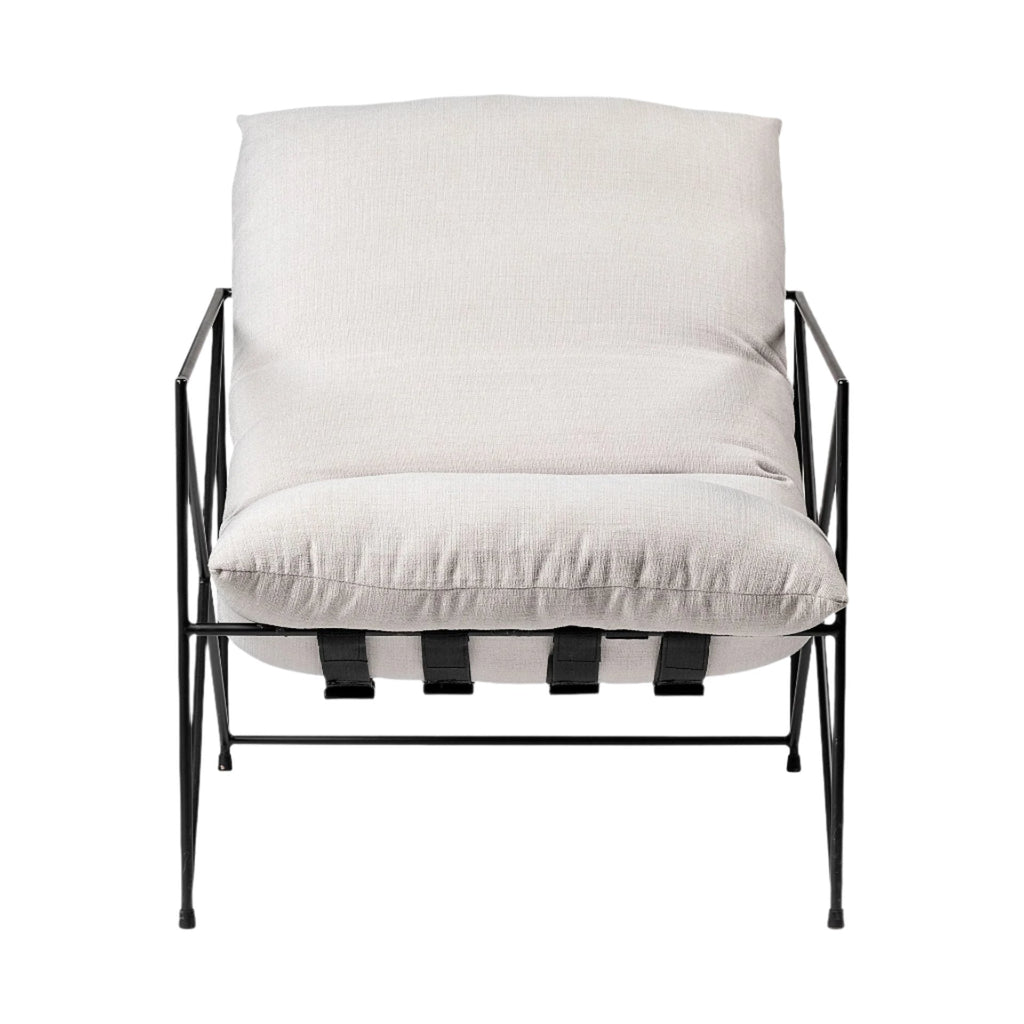 Fauteuil d'appoint rembourré avec cadre métallique industriel et coussin pour salon