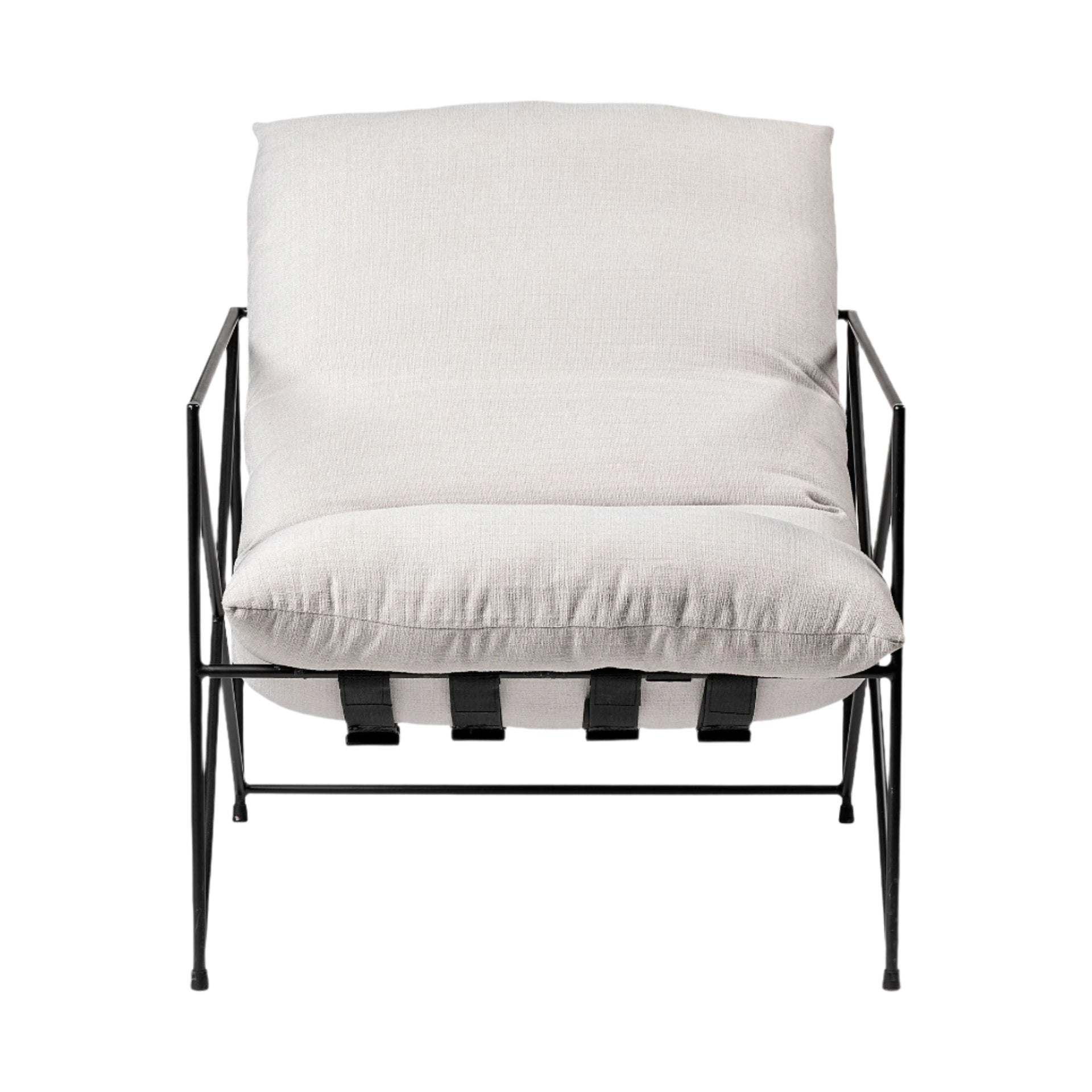 Fauteuil d'appoint rembourré avec cadre métallique industriel et coussin pour salon
