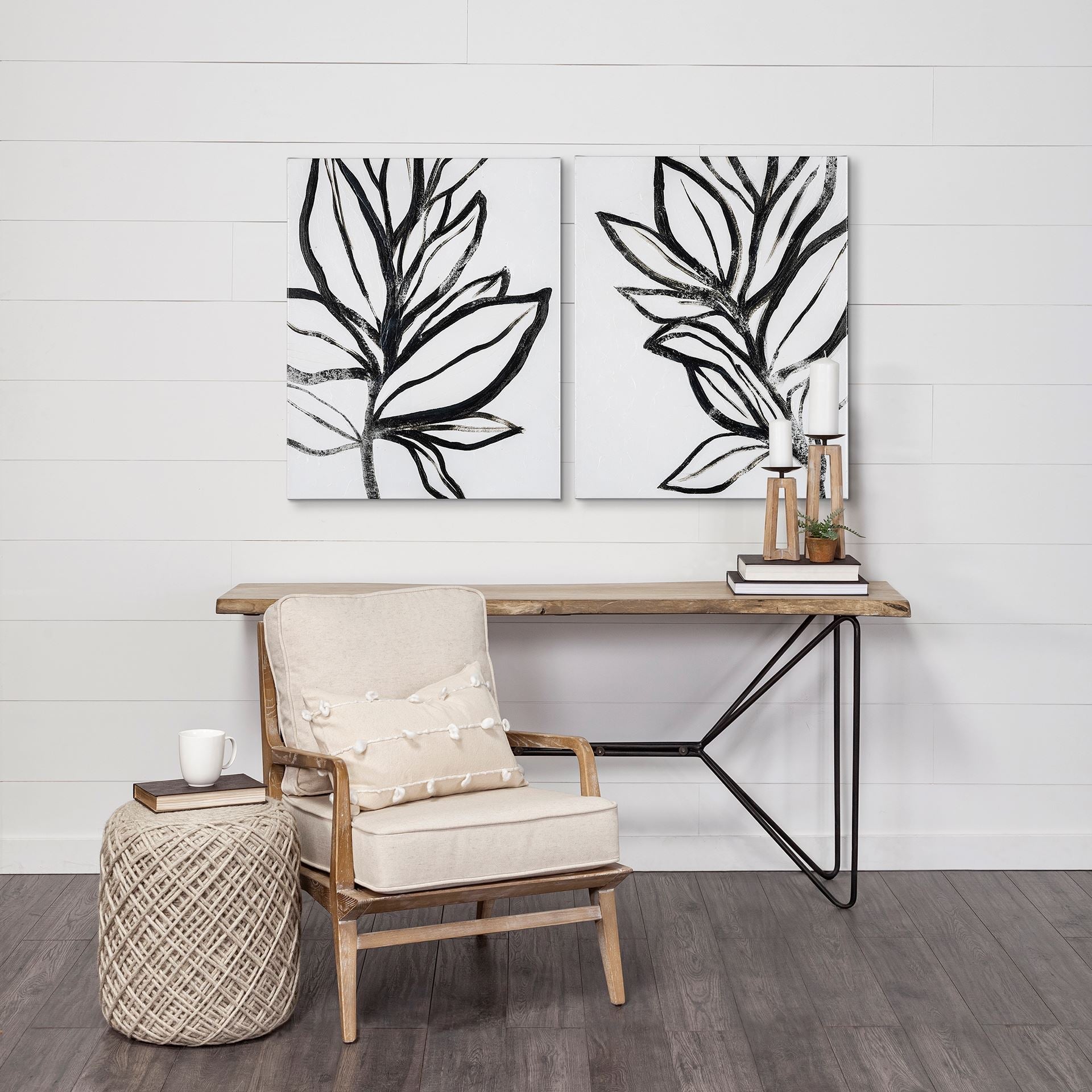 Fauteuil d'appoint rembourré en bois avec cadre de style côtier, finition naturelle, pour le salon