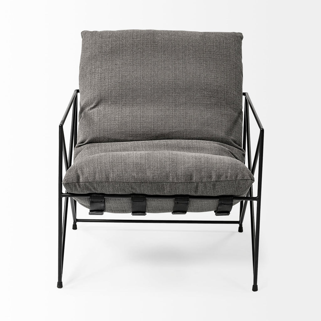 Fauteuil d'appoint rembourré avec cadre métallique industriel et coussin pour salon