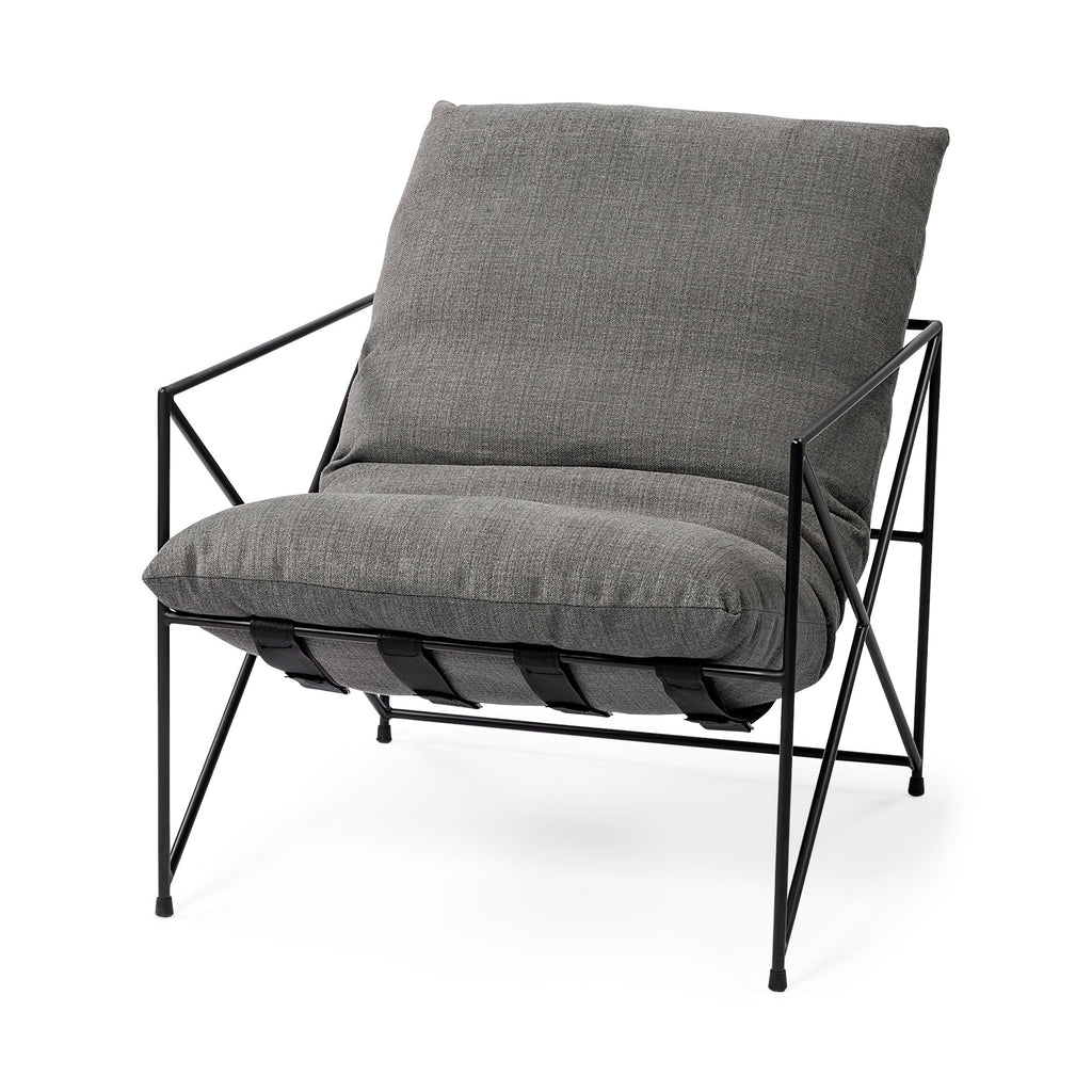 Fauteuil d'appoint rembourré avec cadre métallique industriel et coussin pour salon