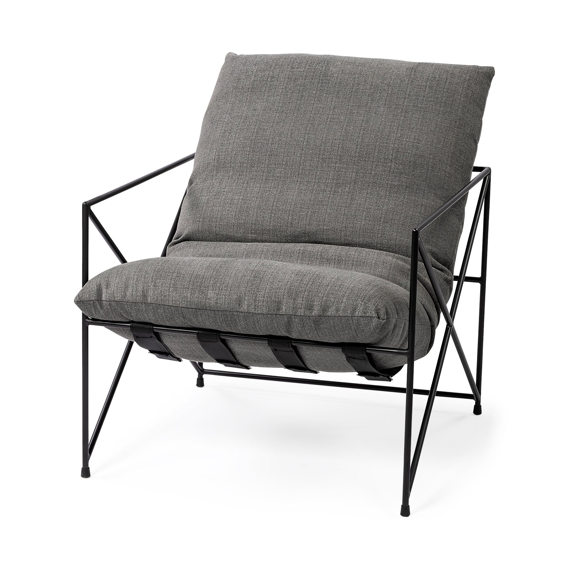 Fauteuil d'appoint rembourré avec cadre métallique industriel et coussin pour salon