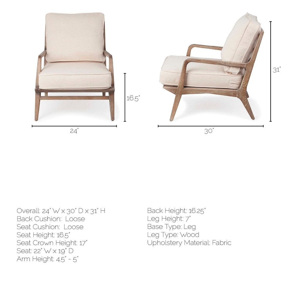Fauteuil d'appoint rembourré en bois avec cadre de style côtier, finition naturelle, pour le salon