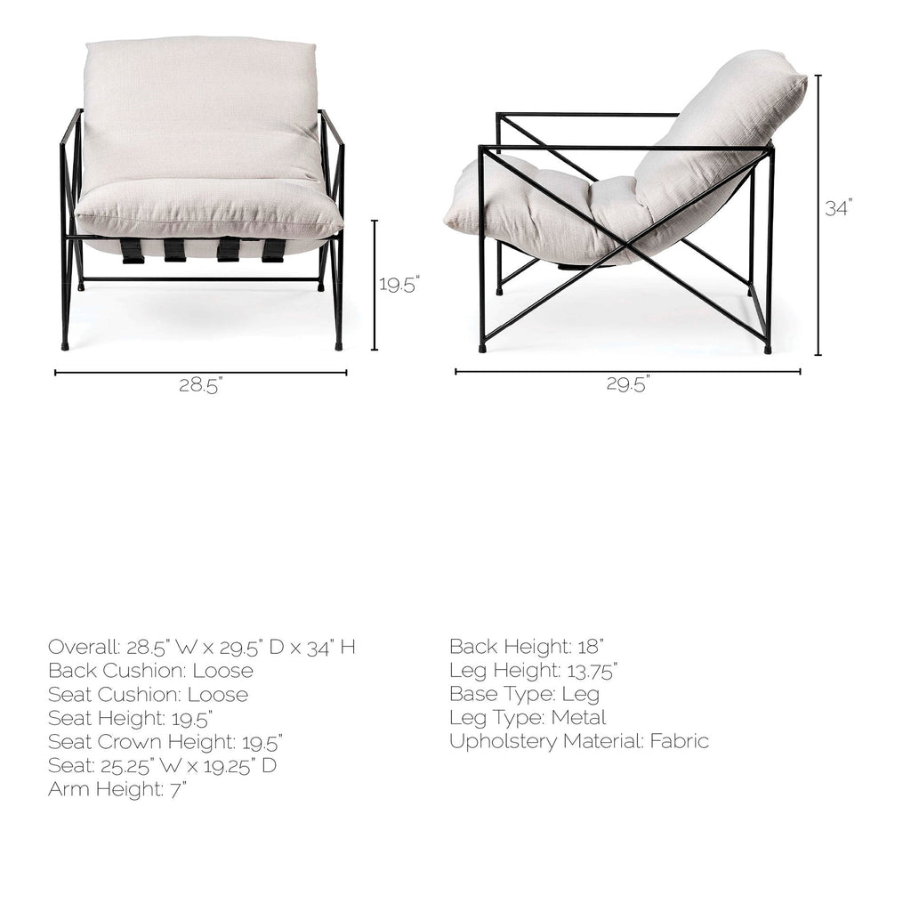 Fauteuil d'appoint rembourré avec cadre métallique industriel et coussin pour salon
