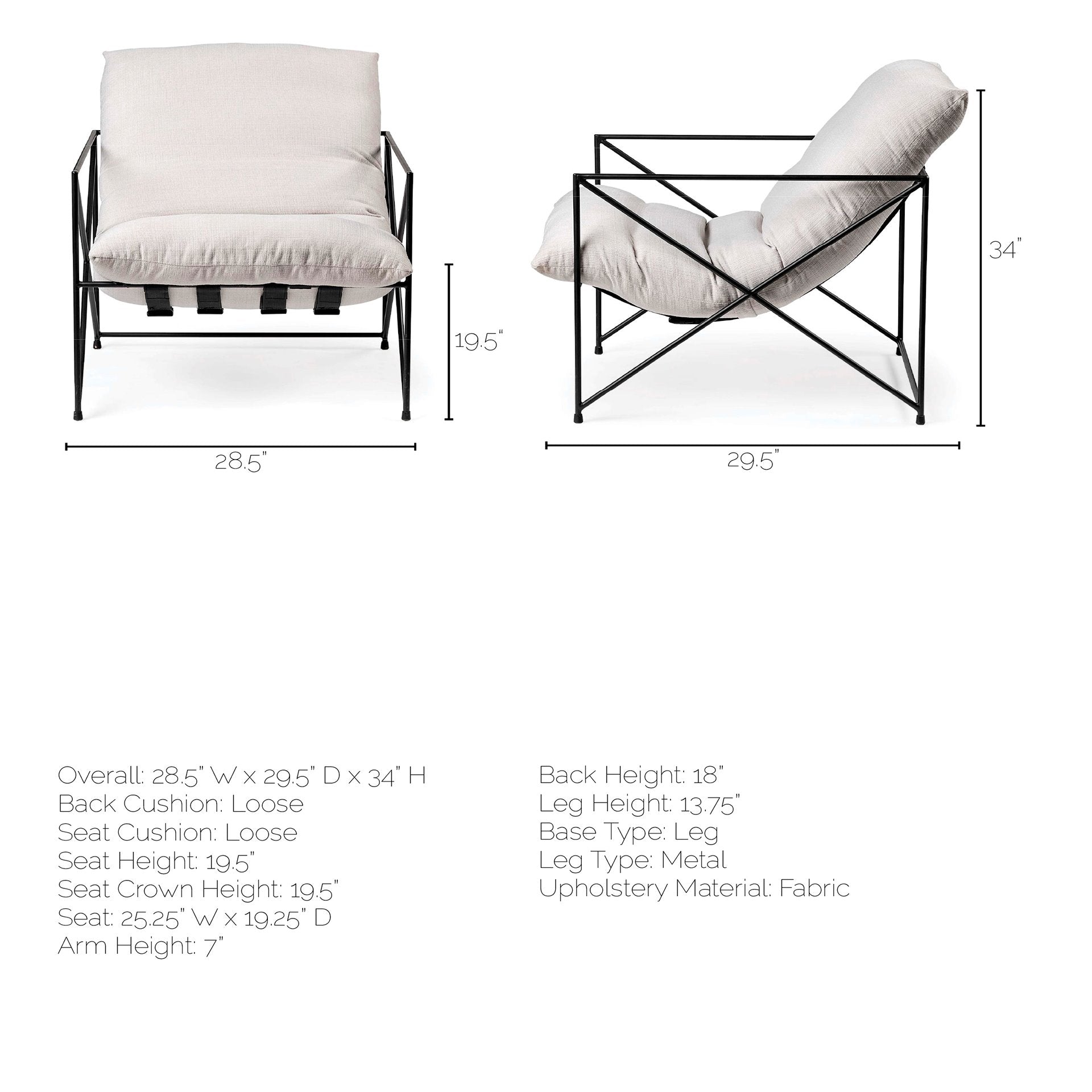 Fauteuil d'appoint rembourré avec cadre métallique industriel et coussin pour salon