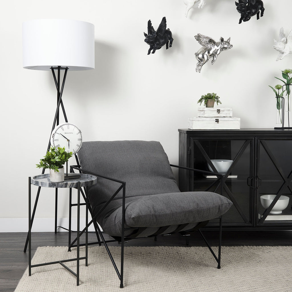 Fauteuil d'appoint rembourré avec cadre métallique industriel et coussin pour salon