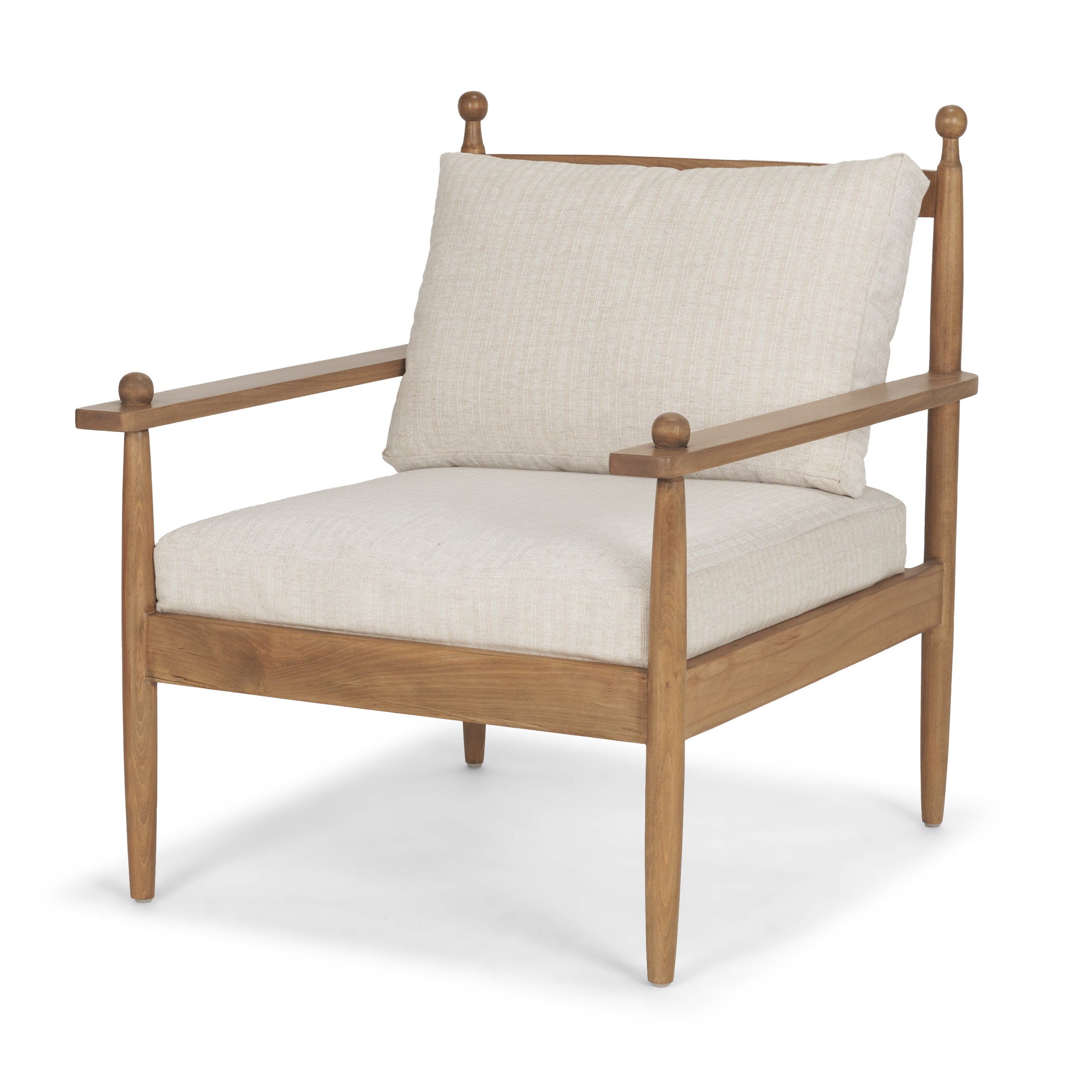 Fauteuil d'appoint industriel en bois et tissu avec cadre naturel pour le salon