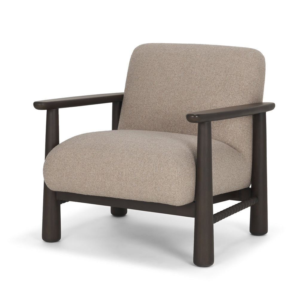 Fauteuil d'appoint moderne en tissu et bois avec piètement aux lignes épurées pour salon