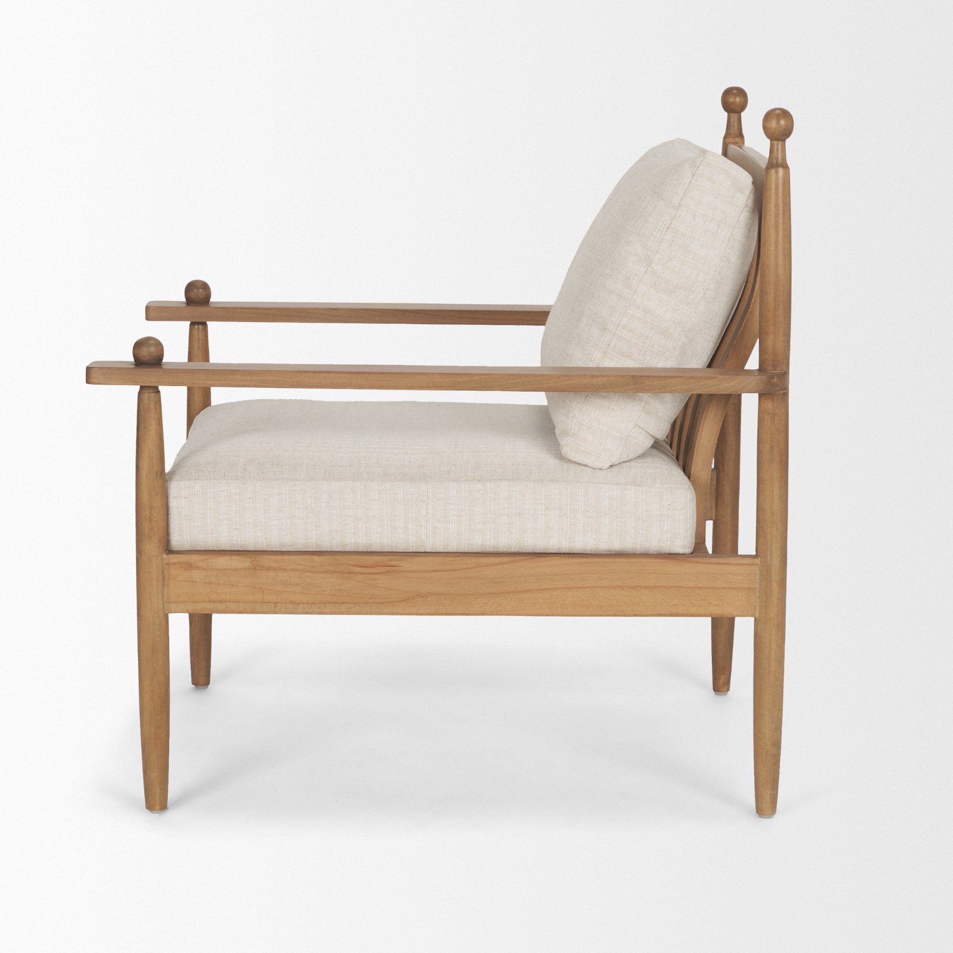 Fauteuil d'appoint industriel en bois et tissu avec cadre naturel pour le salon