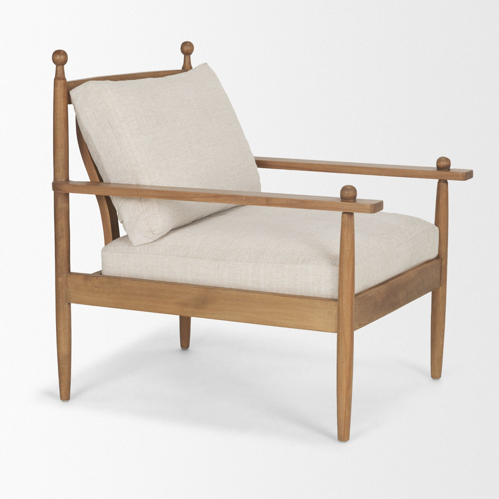 Fauteuil d'appoint industriel en bois et tissu avec cadre naturel pour le salon