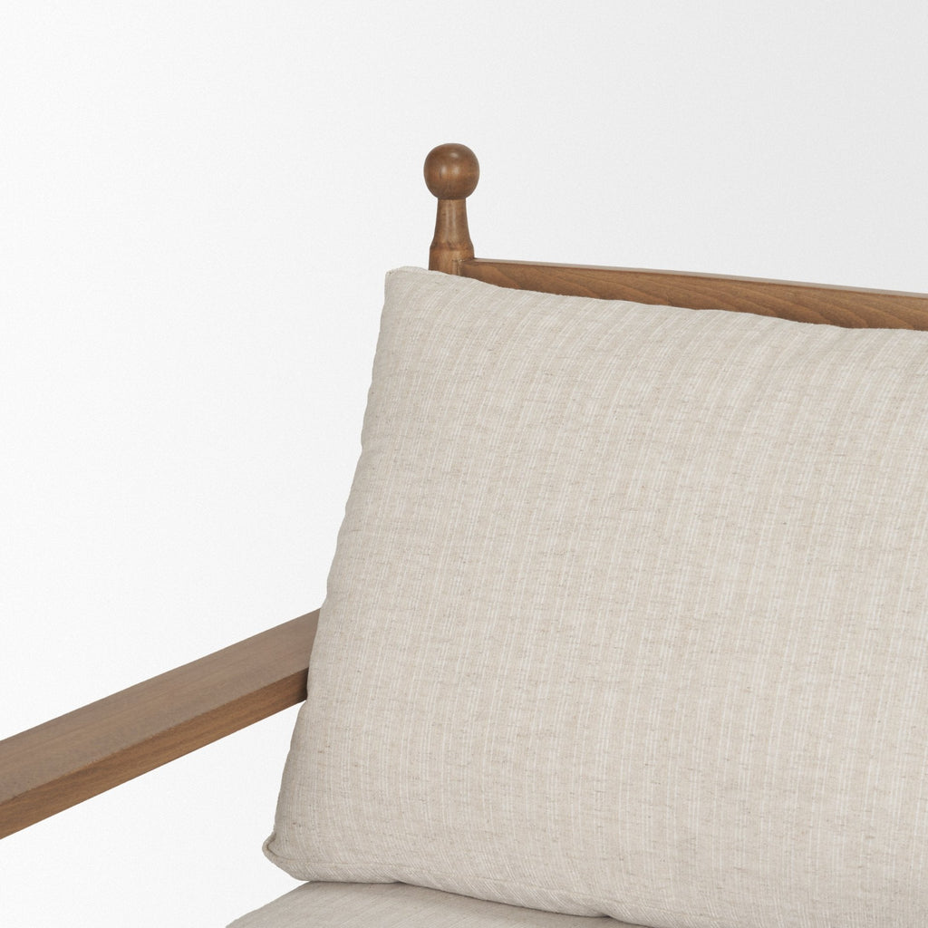 Fauteuil d'appoint industriel en bois et tissu avec cadre naturel pour le salon