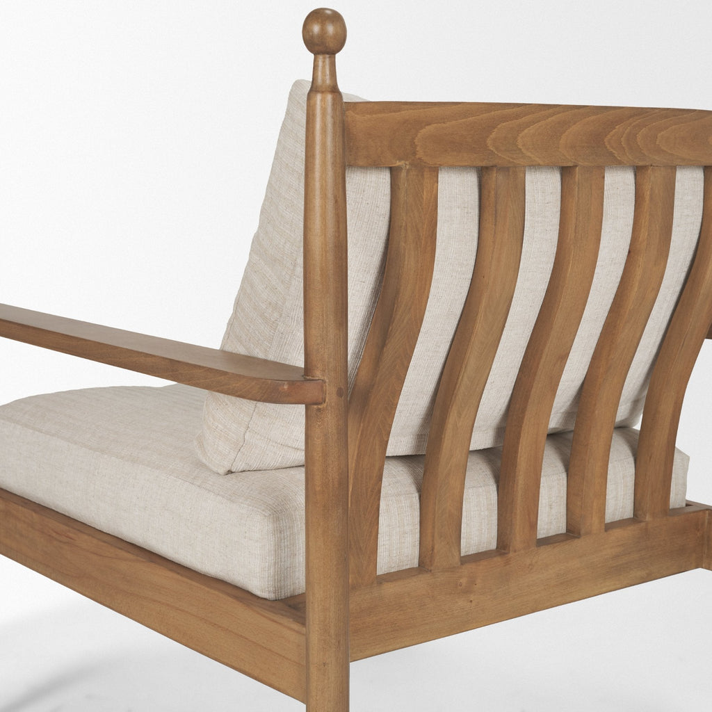 Fauteuil d'appoint industriel en bois et tissu avec cadre naturel pour le salon