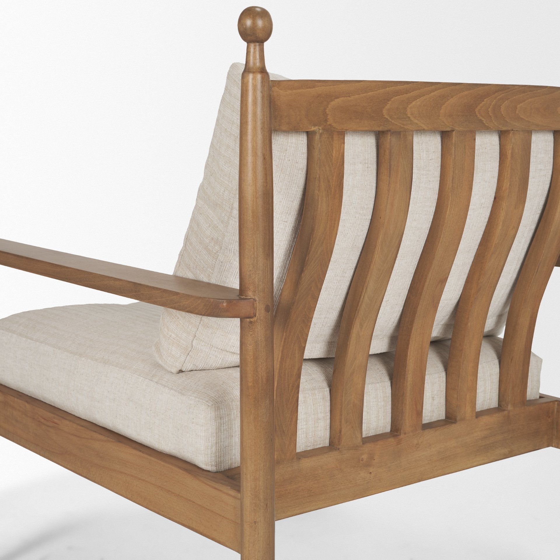Fauteuil d'appoint industriel en bois et tissu avec cadre naturel pour le salon
