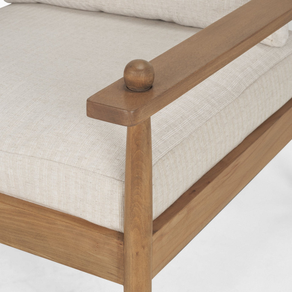 Fauteuil d'appoint industriel en bois et tissu avec cadre naturel pour le salon