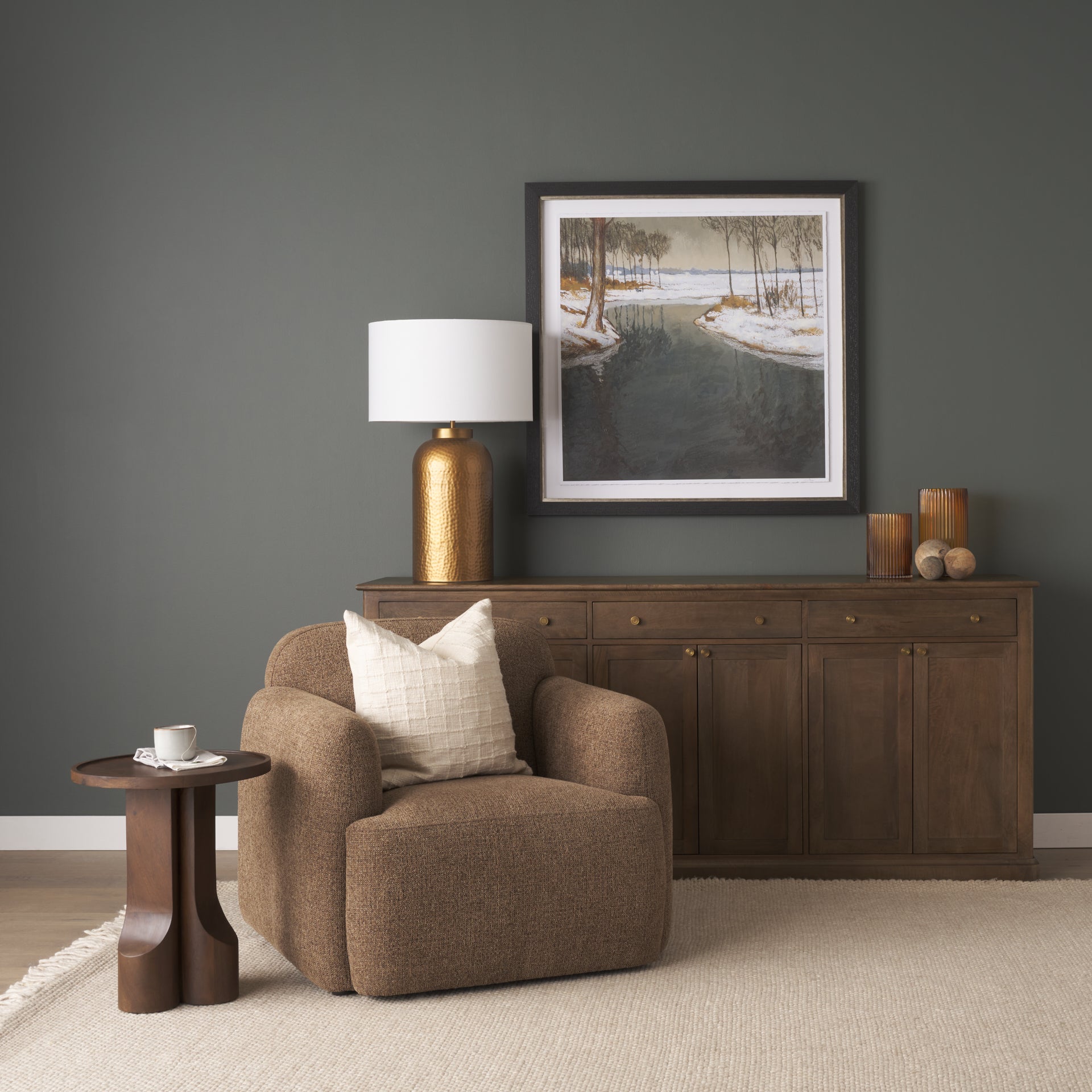 Fauteuil d'appoint contemporain entièrement rembourré avec coussin d'assise pour salon