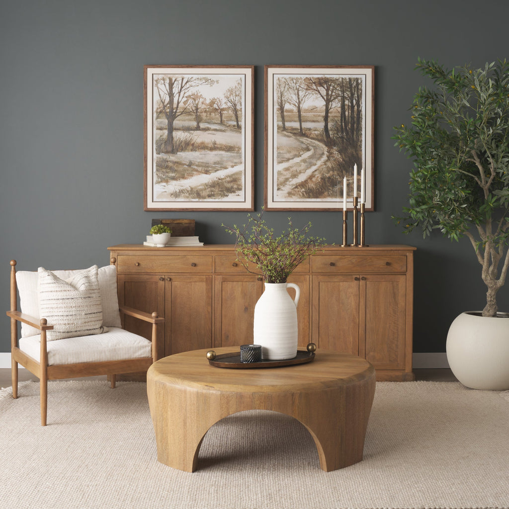 Fauteuil d'appoint industriel en bois et tissu avec cadre naturel pour le salon