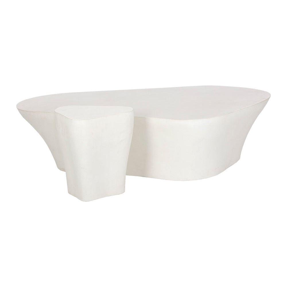 Table d'appoint d'extérieur contemporaine en béton blanc avec une forme organique compacte pour balcon