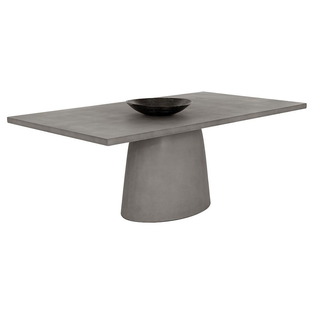 Table à manger d'extérieur moderne en béton avec plateau rectangulaire pour terrasse et jardin