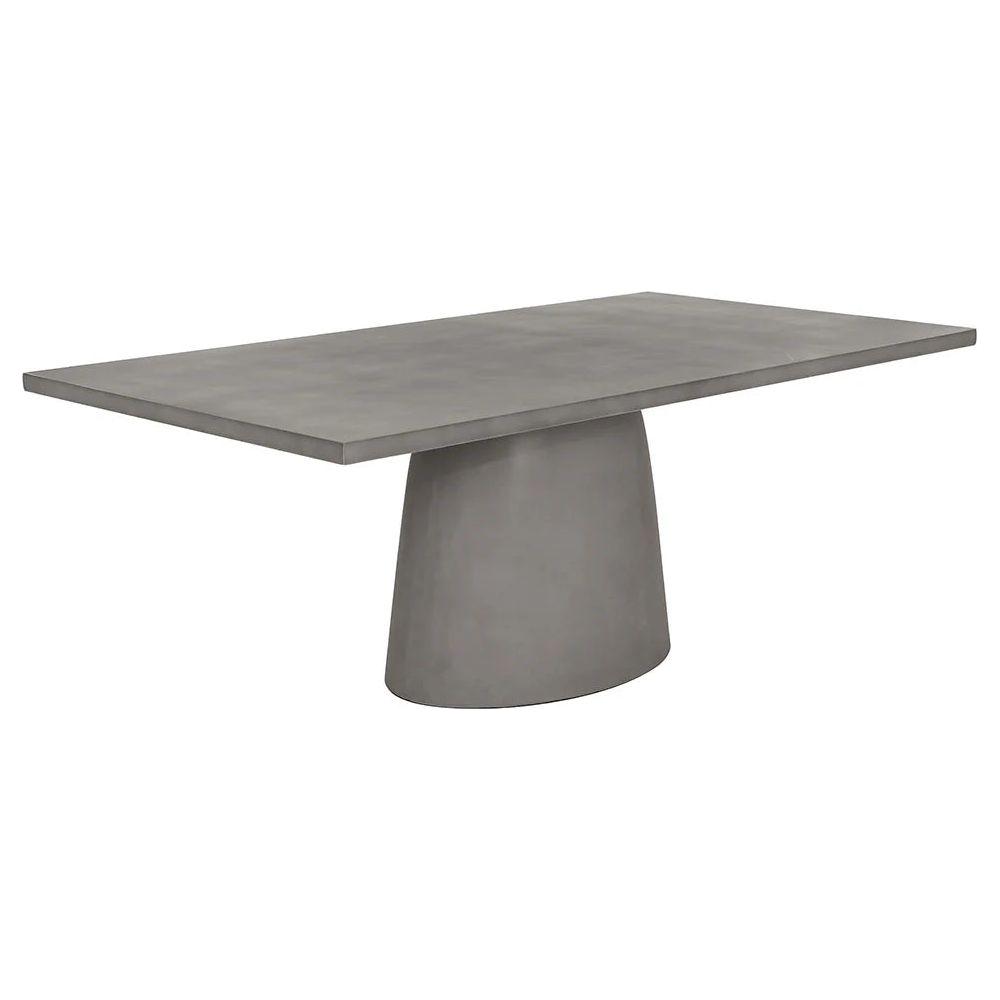Table à manger d'extérieur moderne en béton avec plateau rectangulaire pour terrasse et jardin