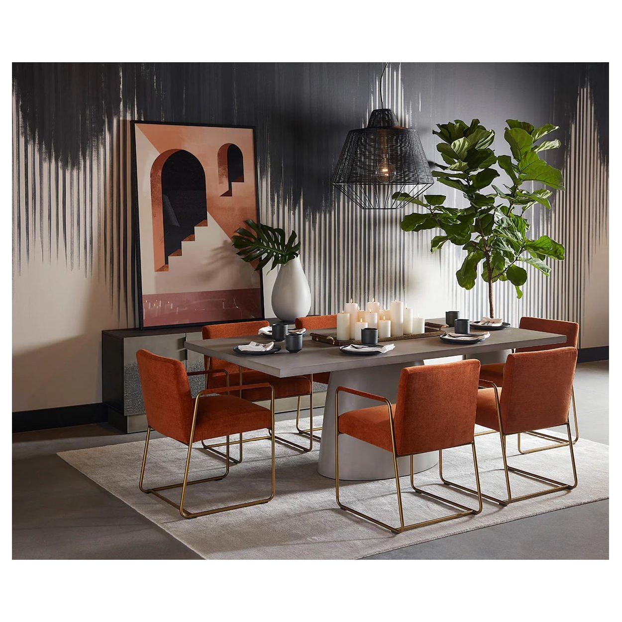 Table à manger d'extérieur moderne en béton avec plateau rectangulaire pour terrasse et jardin