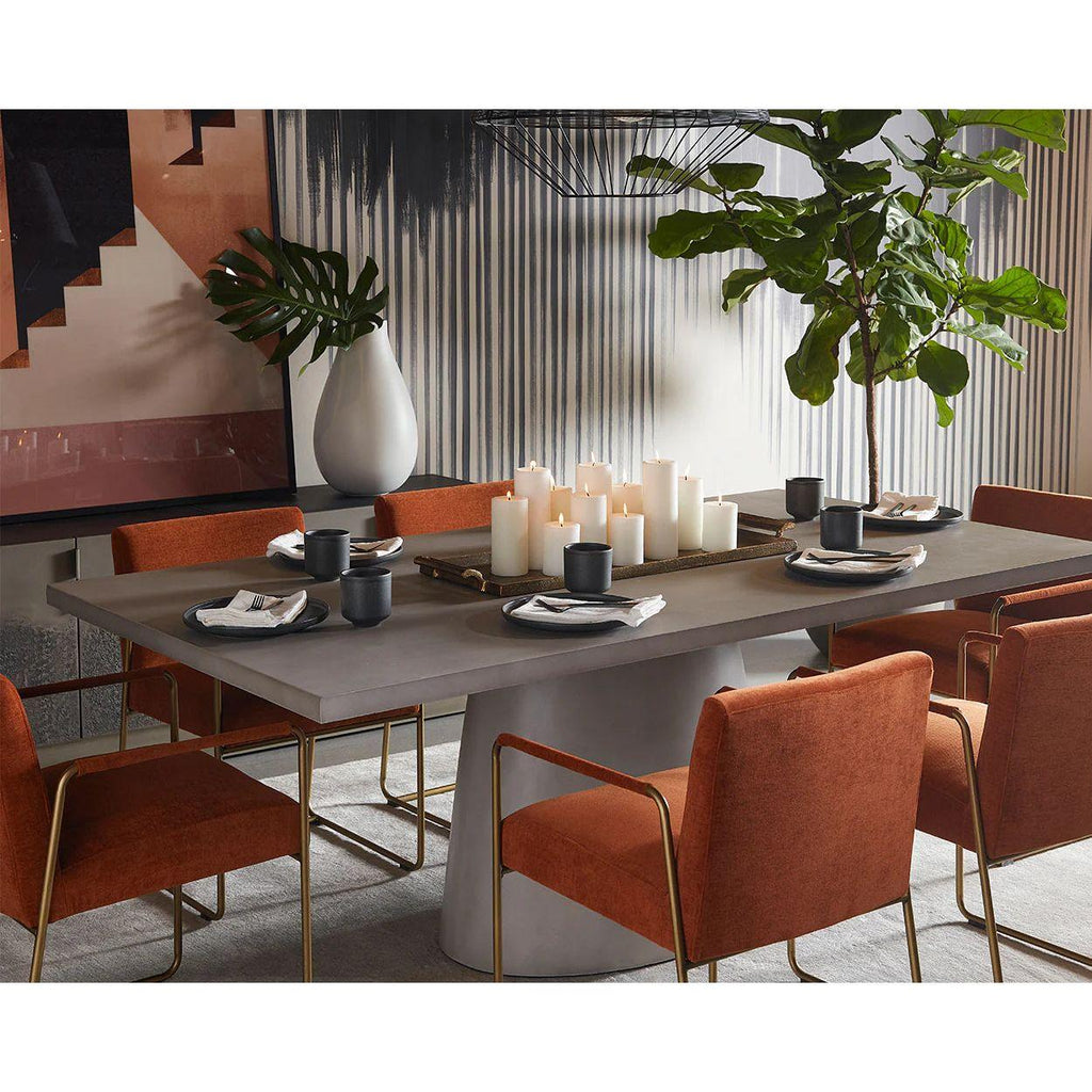 Table à manger d'extérieur moderne en béton avec plateau rectangulaire pour terrasse et jardin