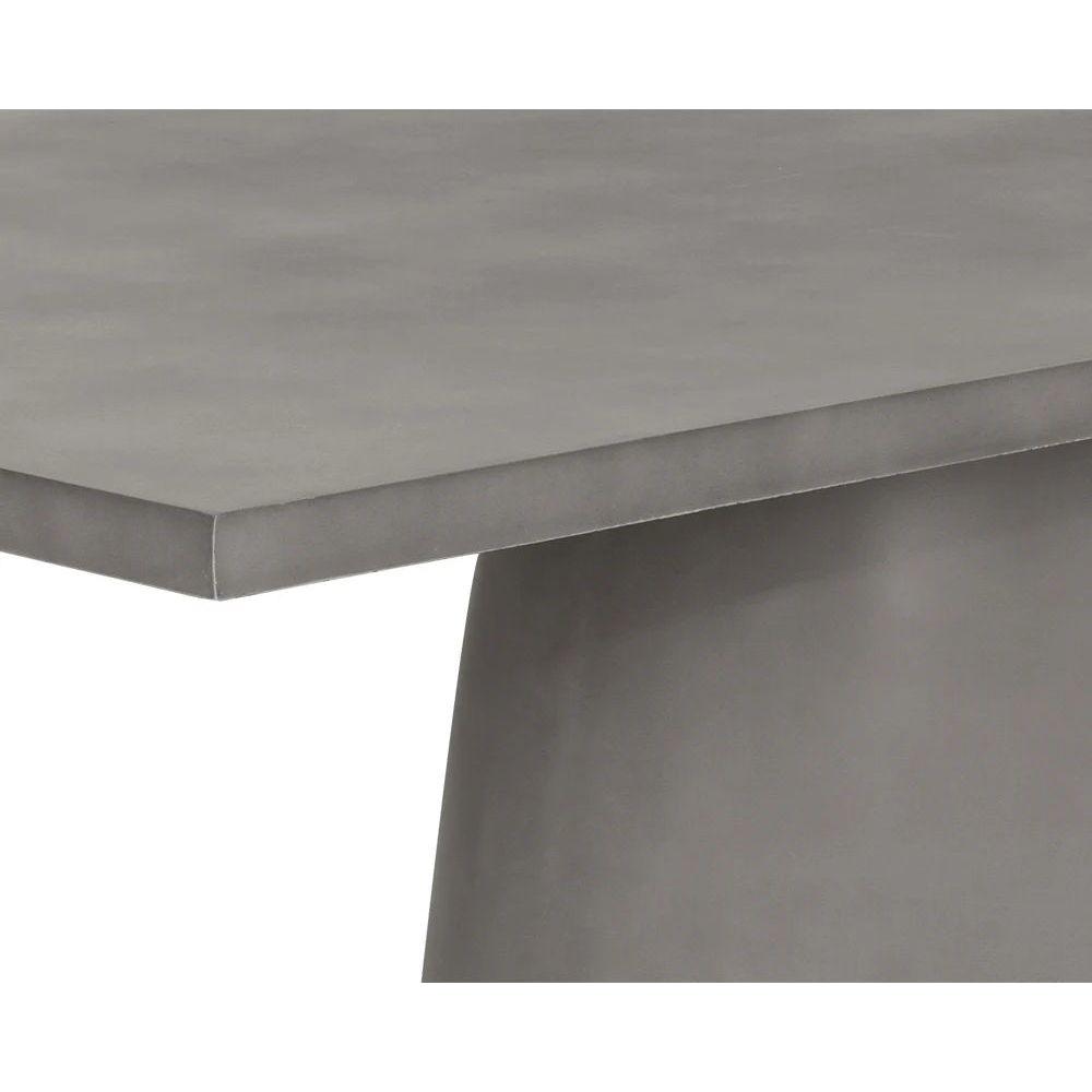 Table à manger d'extérieur moderne en béton avec plateau rectangulaire pour terrasse et jardin
