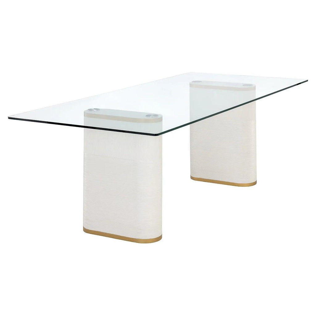 Table de salle à manger d'extérieur moderne en béton et verre avec piètement rond en métal pour patio
