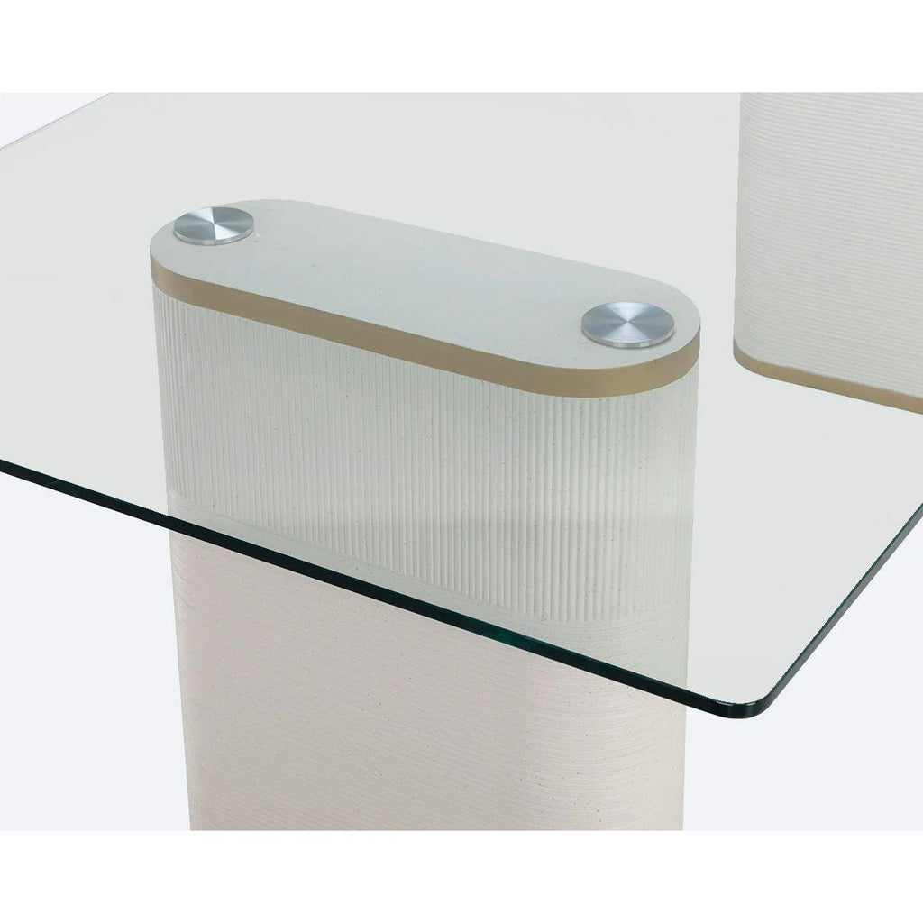Table de salle à manger d'extérieur moderne en béton et verre avec piètement rond en métal pour patio