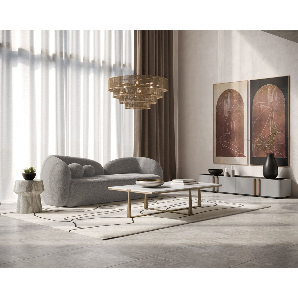 Table d'appoint d'extérieur contemporaine en béton imitation marbre avec plateau rond pour patio et salon
