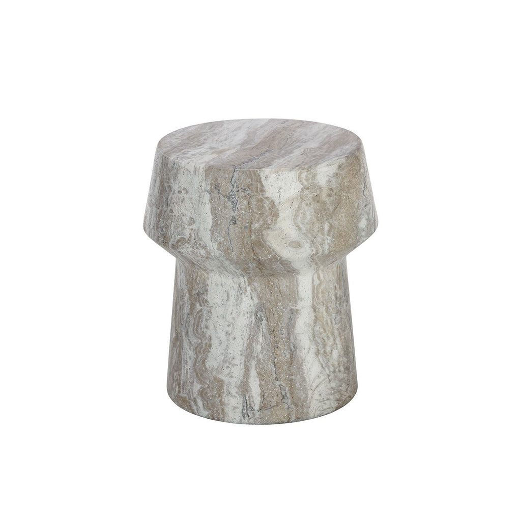 Table d'appoint d'extérieur contemporaine en béton imitation marbre avec plateau rond pour patio et salon