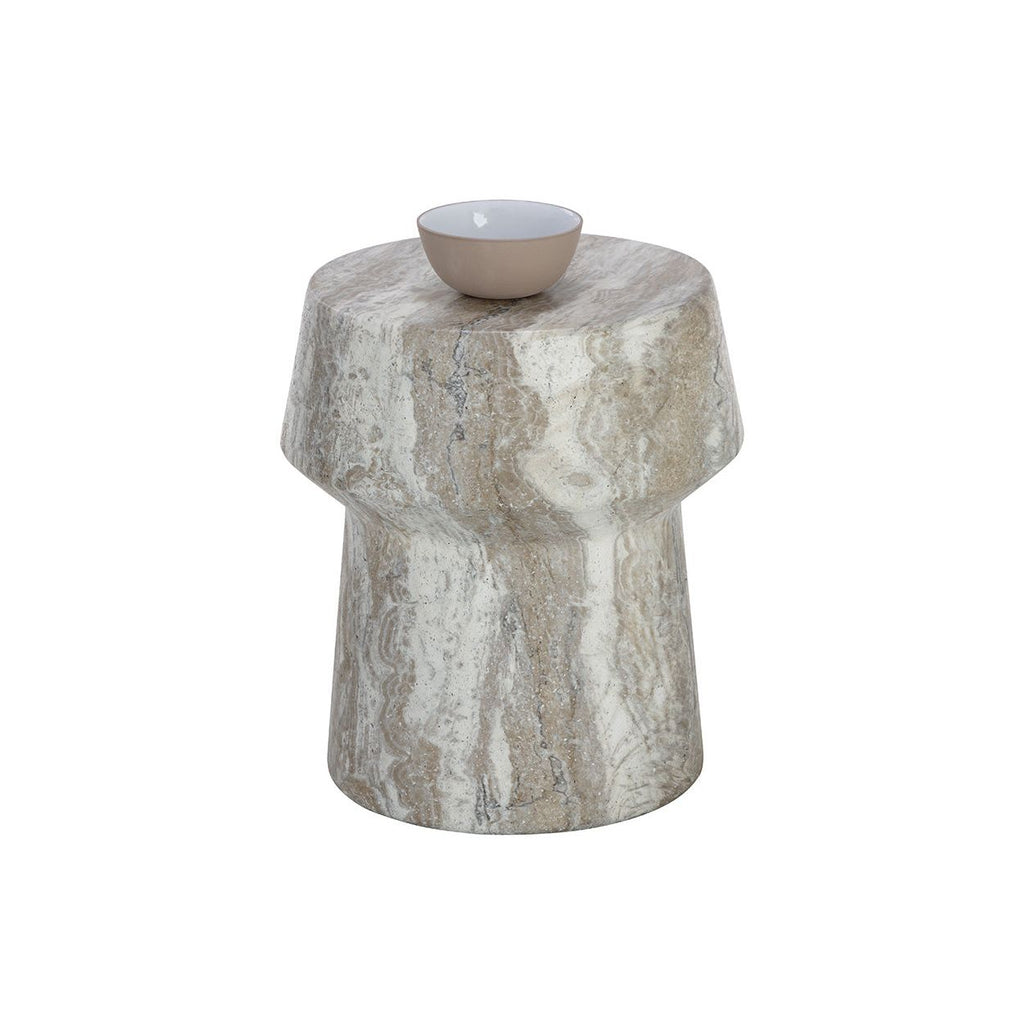 Table d'appoint d'extérieur contemporaine en béton imitation marbre avec plateau rond pour patio et salon