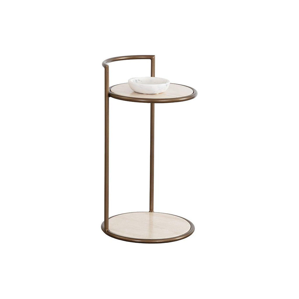 Table d'appoint d'extérieur moderne en béton et métal avec plateau rond et étagère pour terrasse