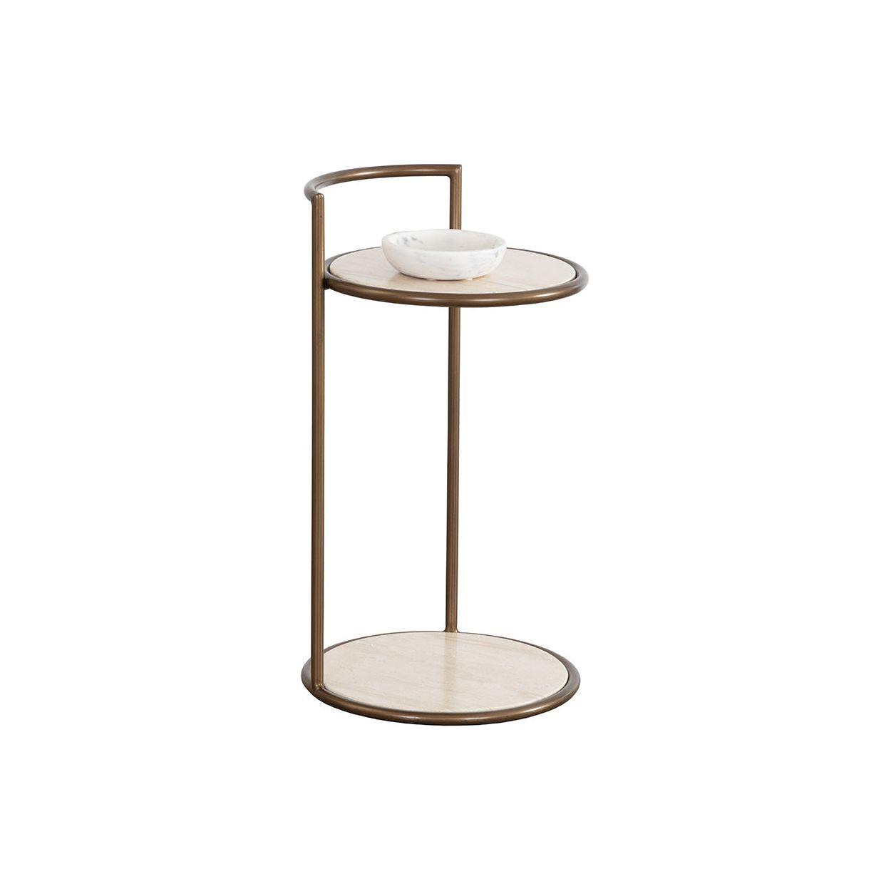 Table d'appoint d'extérieur moderne en béton et métal avec plateau rond et étagère pour terrasse