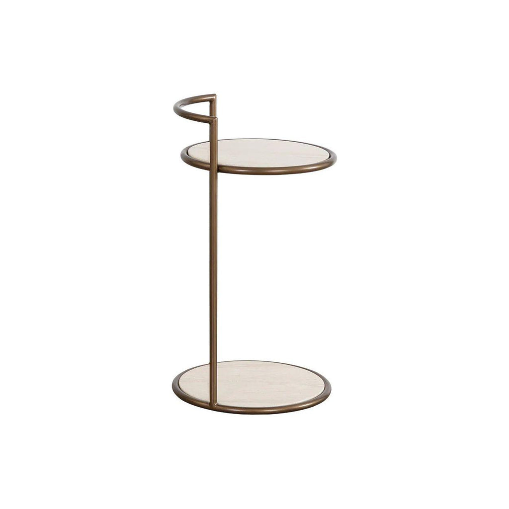 Table d'appoint d'extérieur moderne en béton et métal avec plateau rond et étagère pour terrasse
