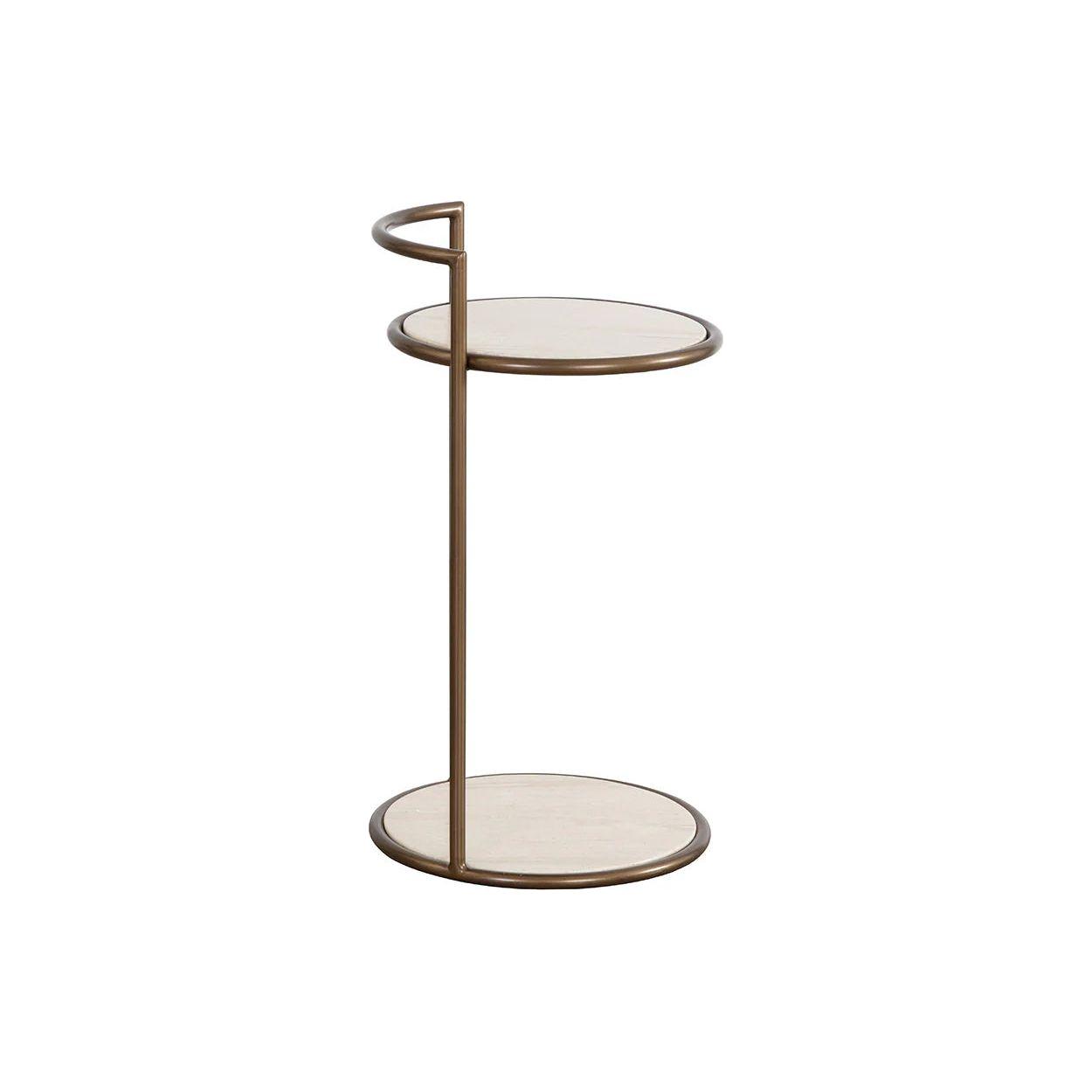 Table d'appoint d'extérieur moderne en béton et métal avec plateau rond et étagère pour terrasse