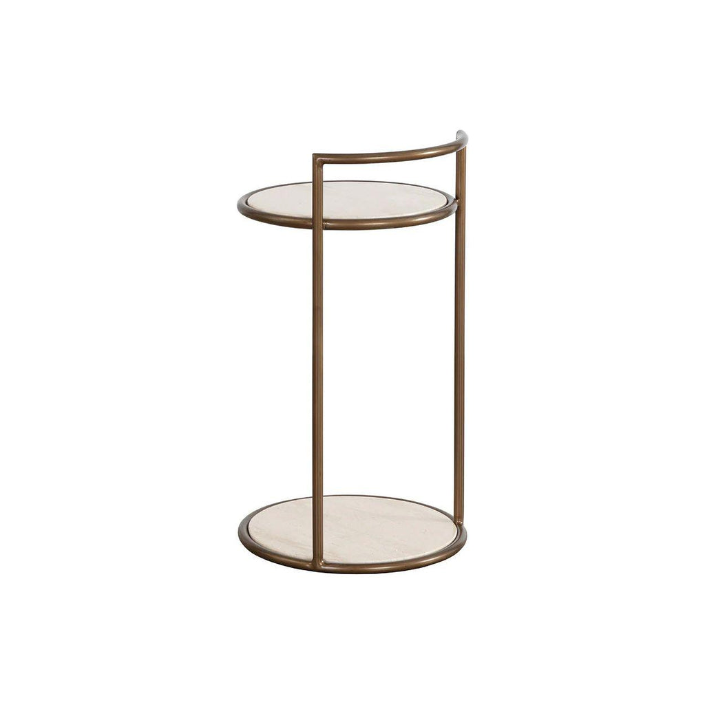 Table d'appoint d'extérieur moderne en béton et métal avec plateau rond et étagère pour terrasse
