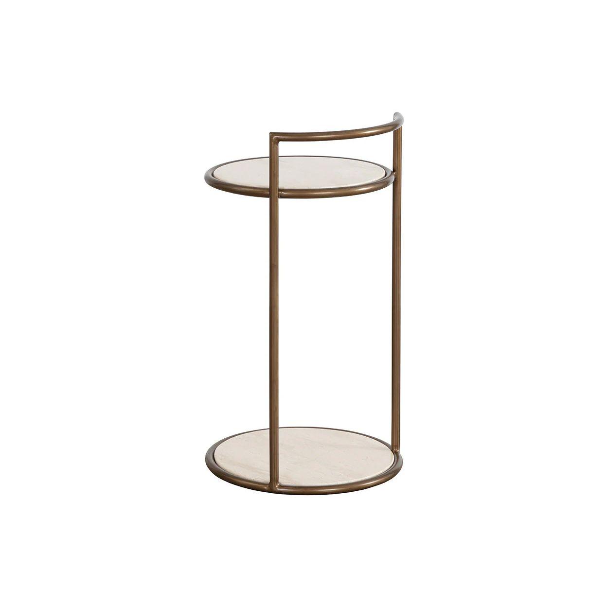 Table d'appoint d'extérieur moderne en béton et métal avec plateau rond et étagère pour terrasse