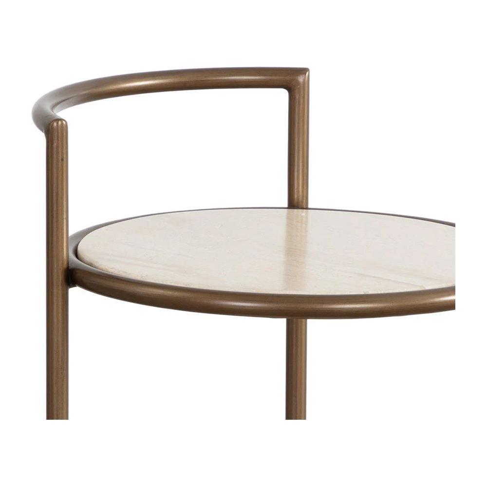 Table d'appoint d'extérieur moderne en béton et métal avec plateau rond et étagère pour terrasse
