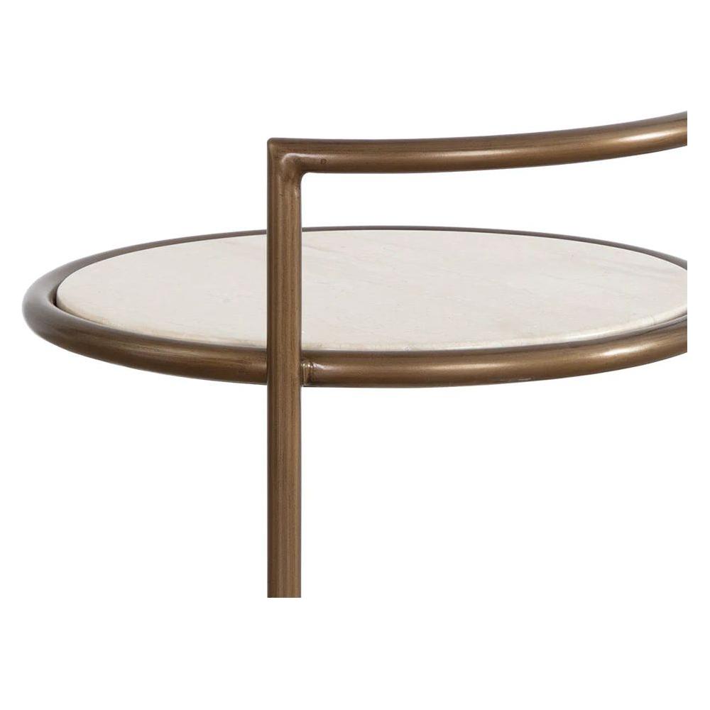 Table d'appoint d'extérieur moderne en béton et métal avec plateau rond et étagère pour terrasse