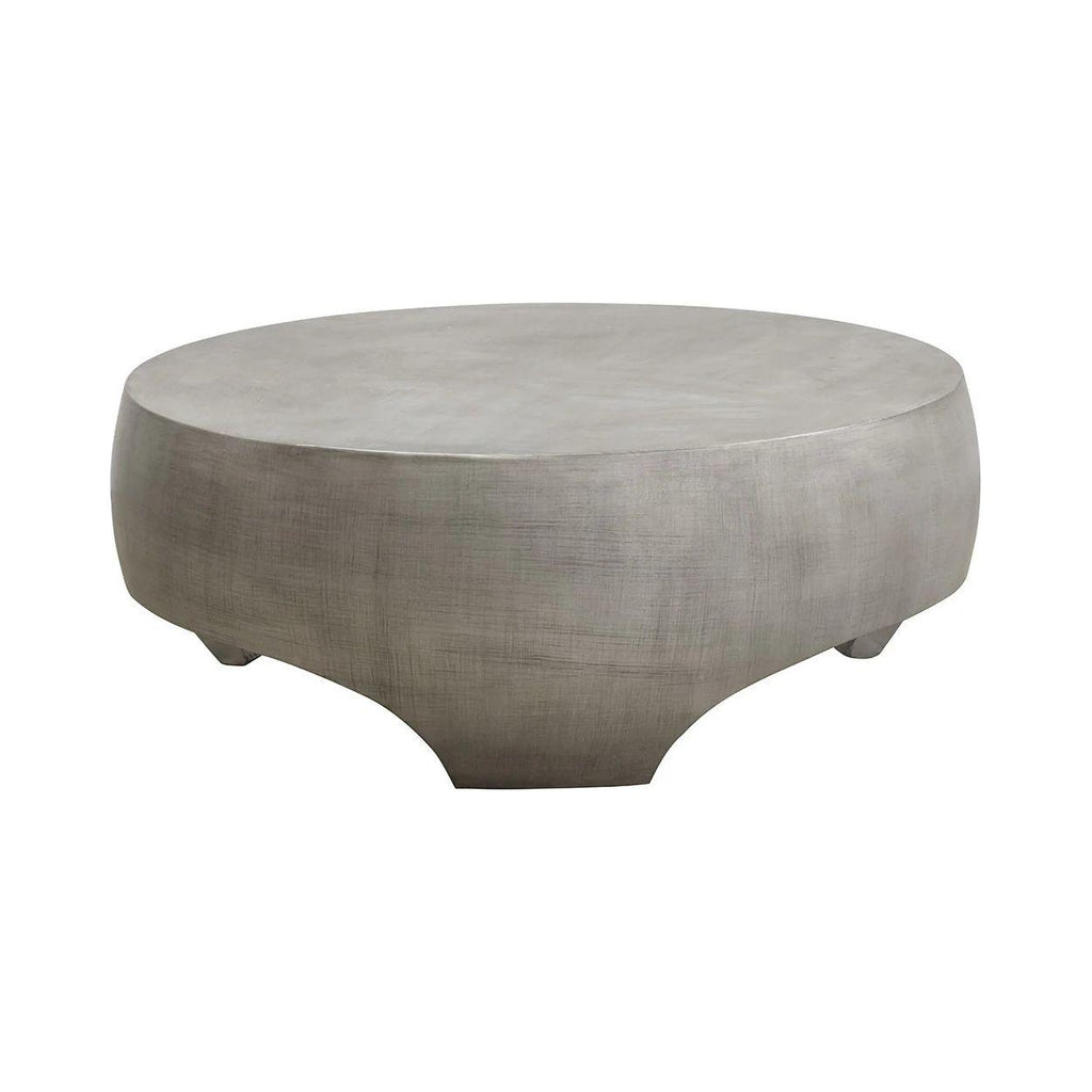 Table basse d'extérieur moderne en béton et métal avec plateau rond pour terrasse et jardin