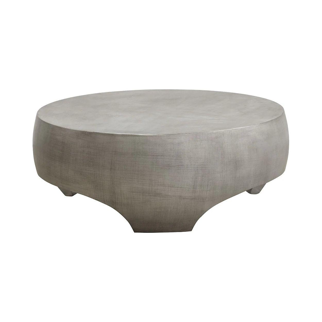 Table basse d'extérieur moderne en béton et métal avec plateau rond pour terrasse et jardin