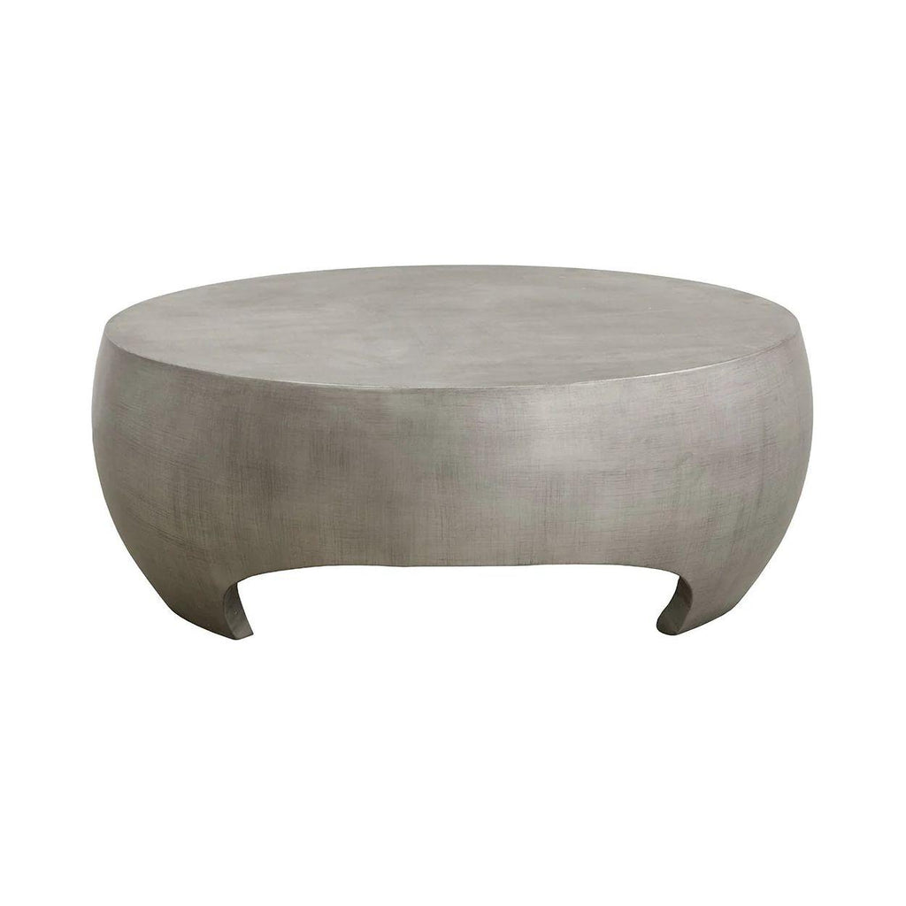 Table basse d'extérieur moderne en béton et métal avec plateau rond pour terrasse et jardin