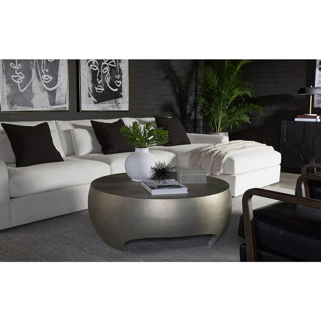 Table basse d'extérieur moderne en béton et métal avec plateau rond pour terrasse et jardin